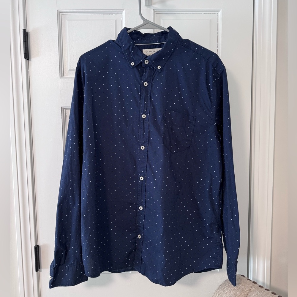 Aeropostale Dark Blue Polka Dot Button Down Shirt